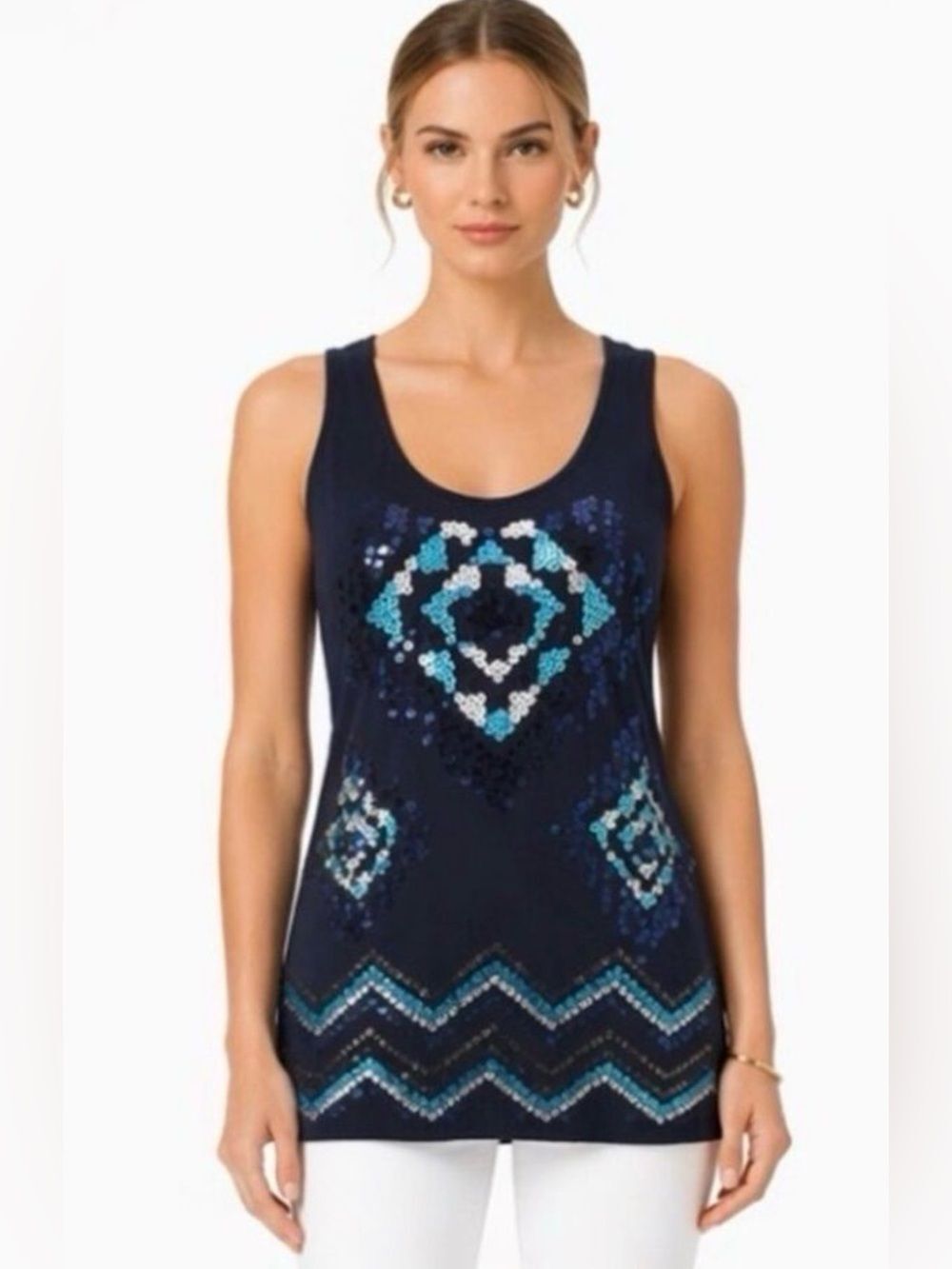 Almost Famous Sequin Tank Top- Navy Blue
